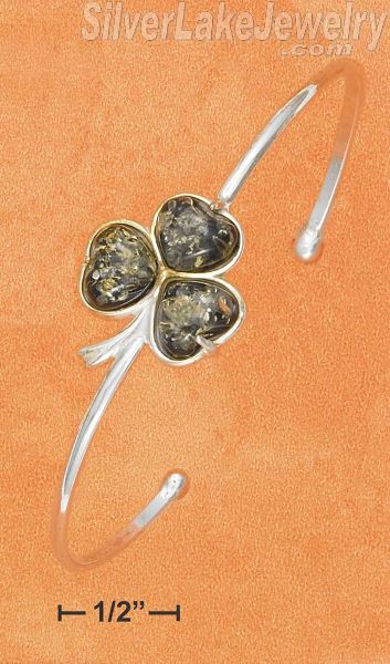 Sterling Silver Green Amber Shamrock Cuff Bracelet - Click Image to Close