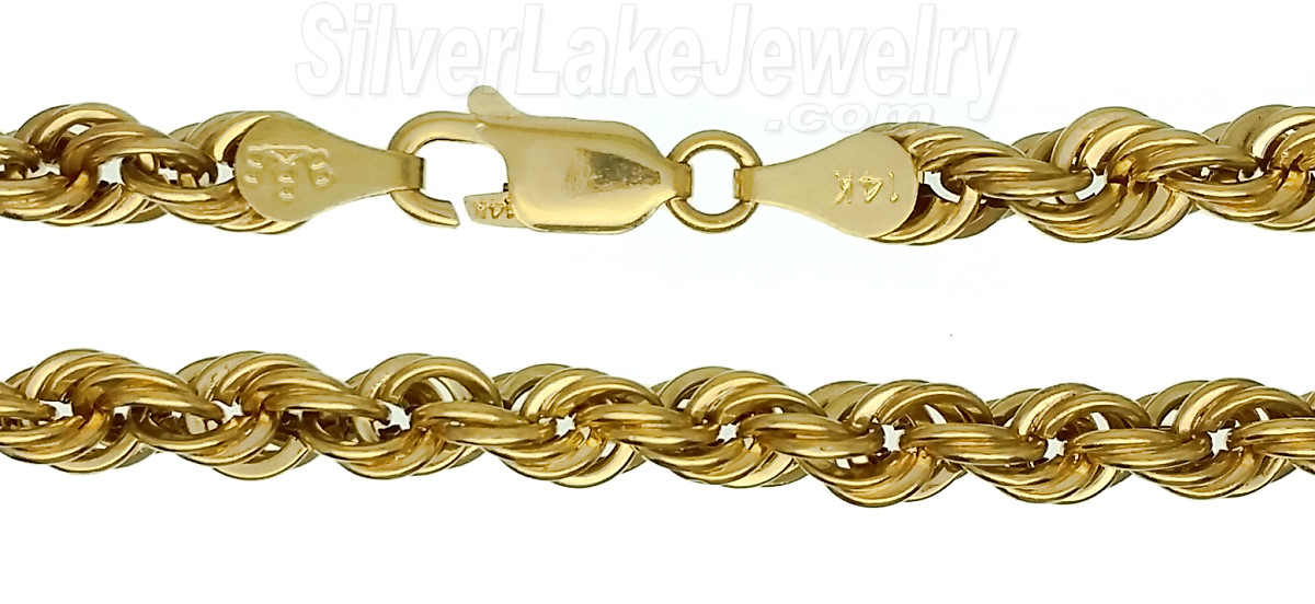 14K Gold 18" Hollow Rope Chain Necklace 4.9mm - Click Image to Close