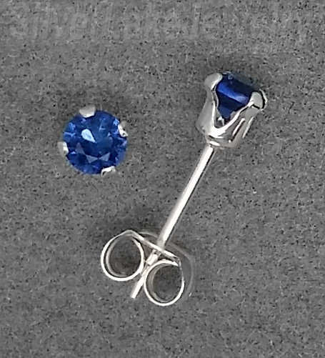 Sterling Silver 3mm Round Brilliant Cut Blue Sapphire CZ Stud Earrings 0.25ct - Click Image to Close