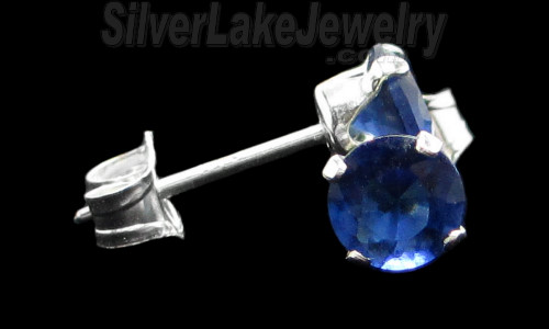 Sterling Silver 4mm Round Blue CZ Stud Earrings - Click Image to Close