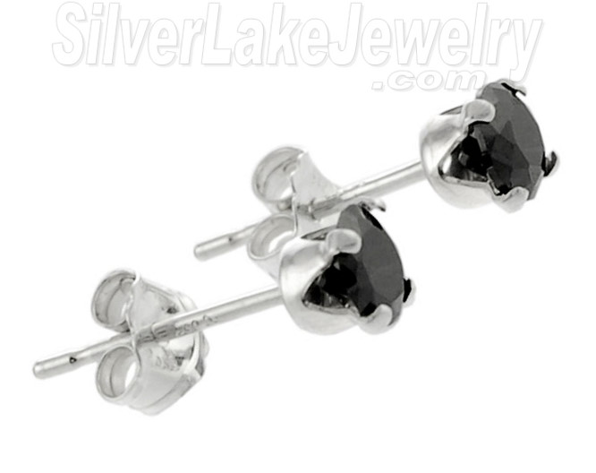 Sterling Silver 3mm Round Black CZ Stud Earrings - Click Image to Close