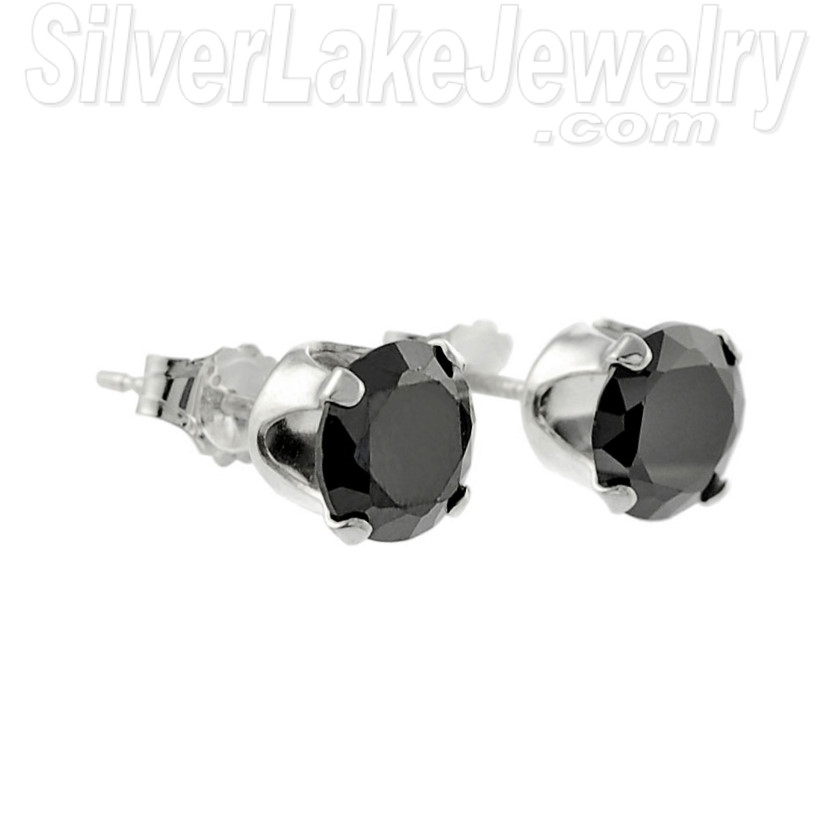 Sterling Silver 6mm Round Black CZ Stud Earrings - Click Image to Close