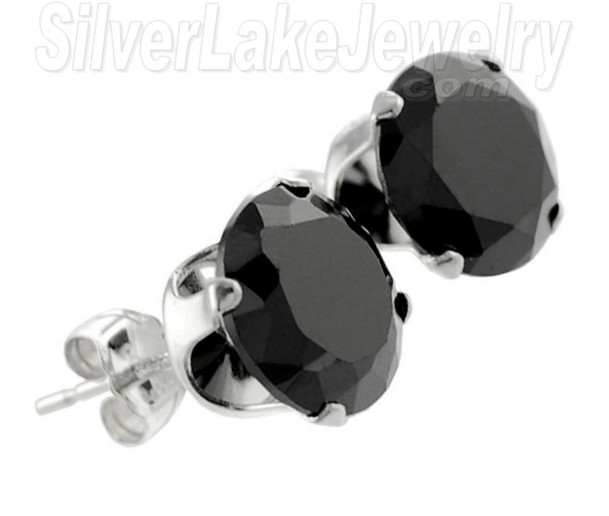 Sterling Silver 7mm Round Black CZ Stud Earrings - Click Image to Close