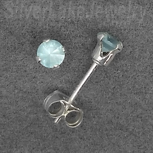 Sterling Silver 3mm Round Brilliant Cut Light Blue CZ Stud Earrings 0.25ct - Click Image to Close