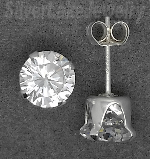 Sterling Silver 6mm Round Brilliant Cut White/Clear CZ Stud Earrings 2ct - Click Image to Close