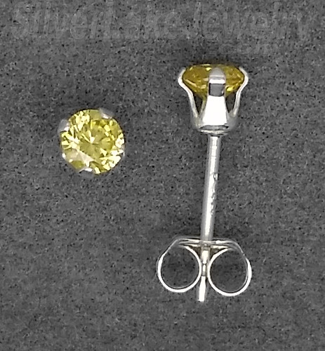 Sterling Silver 3mm Round Brilliant Cut Yellow Citrine CZ Stud Earrings 0.25ct - Click Image to Close