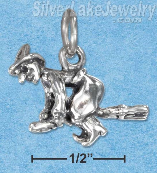 Sterling Silver Three Dimensional Flying Witch Charm - Click Image to Close