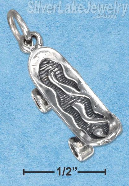 Sterling Silver Antiqued Three Dimensional Skateboard Charm - Click Image to Close
