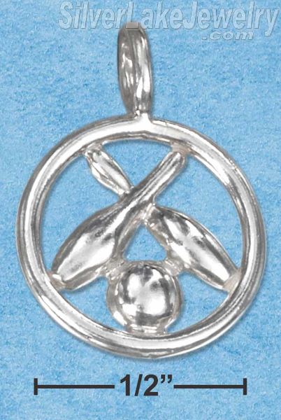 Sterling Silver High Polish Bowling Pins And Bowling Ball Pendant - Click Image to Close