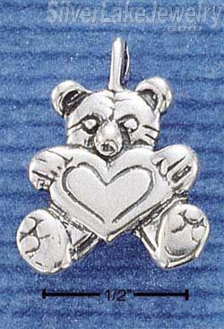 Sterling Silver Teddy Bear Pendant Holding A Heart - Click Image to Close