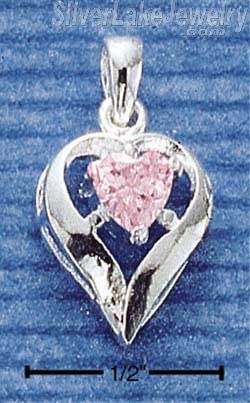 Sterling Silver October Cubic Zirconia Heart Pendant - Click Image to Close