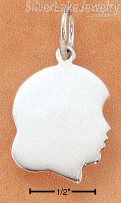 Sterling Silver Large High Polish Engravable Girl Profile Charm - Click Image to Close