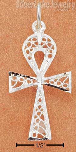 Sterling Silver Filigree Ankh Charm - Click Image to Close