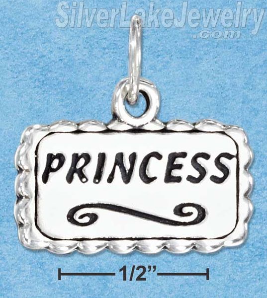 Sterling Silver Antiqued Plaque With "Princess" Charm - Click Image to Close