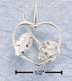 Sterling Silver Diamond Cut Open Heart With Rose Pendant - Click Image to Close