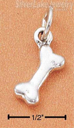 Sterling Silver High Polish Three Dimensional Dog Bone Charm - Click Image to Close