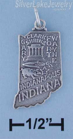 Sterling Silver Antiqued Indiana State Charm - Click Image to Close