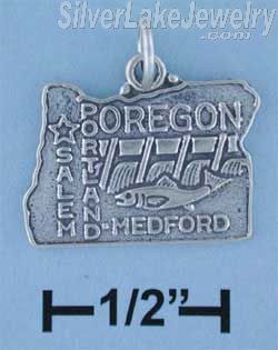 Sterling Silver Antiqued Oregon State Charm - Click Image to Close