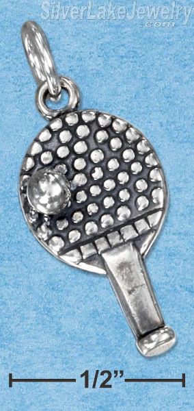 Sterling Silver Antiqued Ball And Paddle Ping-Pong Charm - Click Image to Close