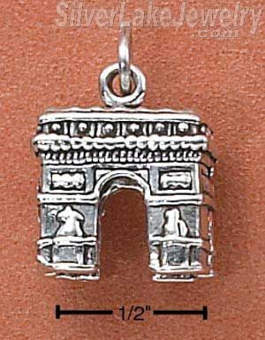 Sterling Silver Antiqued Three Dimensional Arc De Triomphe Charm - Click Image to Close