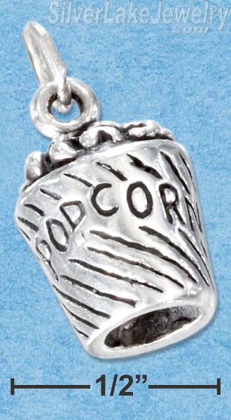 Sterling Silver Three Dimensional Bucket Of Popcorn Charm - Click Image to Close