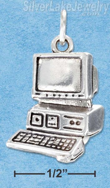 Sterling Silver Large Antiqued Computer Charm - Click Image to Close