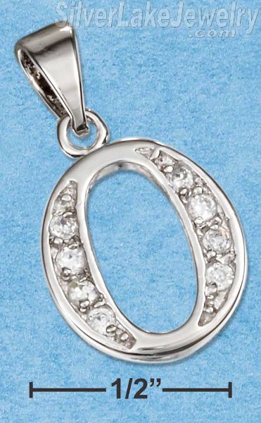 Sterling Silver High Polish & Cz Number 0 Charm (1/2" W/Out Bail) - Click Image to Close