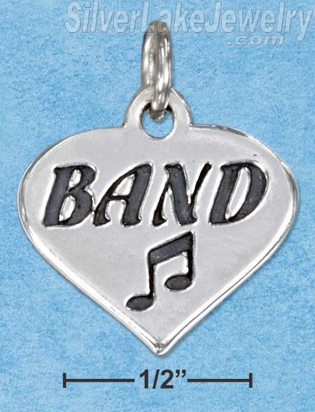 Sterling Silver High Polish Heart With "Band" Charm And Music Note - Click Image to Close