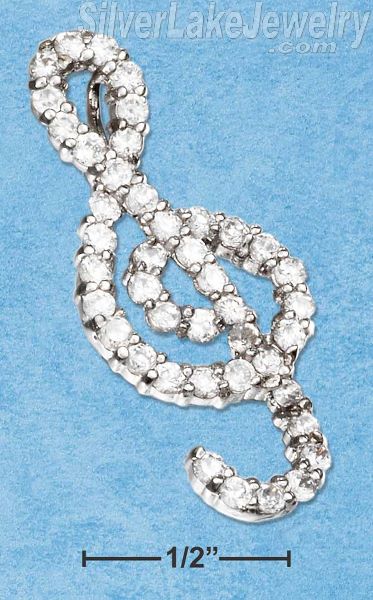 Sterling Silver Cz G Cleff Pendant - Click Image to Close