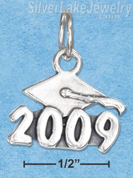 Sterling Silver "2009" Graduation Cap Charm - Click Image to Close