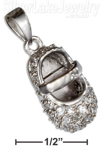 Sterling Silver April Cubic Zirconia Baby Shoe Pendant - Click Image to Close
