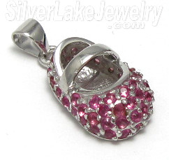 Sterling Silver July Cubic Zirconia Baby Shoe Pendant - Click Image to Close