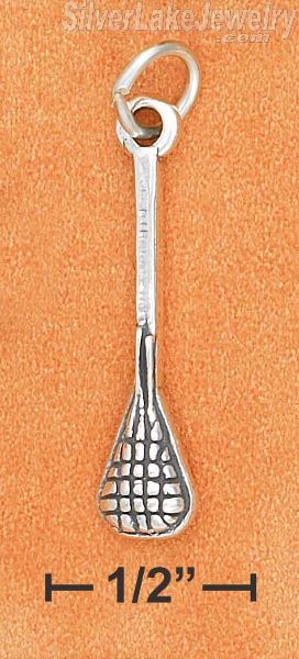 Sterling Silver 3D Antiqued Lacrosse Stick Charm - Click Image to Close