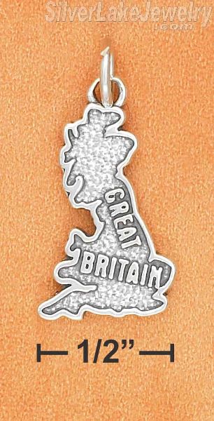 Sterling Silver Antiqued "Great Britain" Map Charm - Click Image to Close