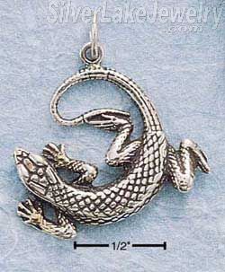 Sterling Silver Curled Antiqued Gecko Charm - Click Image to Close