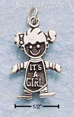 Sterling Silver Antiqued "Its A Girl" Charm - Click Image to Close