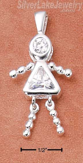 Sterling Silver April Cubic Zirconia Birthstone Girl Pendant - Click Image to Close
