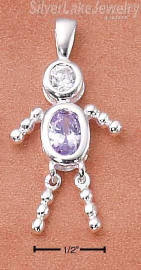 Sterling Silver June Cubic Zirconia Birthstone Boy Pendant - Click Image to Close
