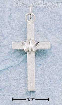 Sterling Silver Flat Cross Charm With Diamond Cut Peace Dove In Center - Click Image to Close