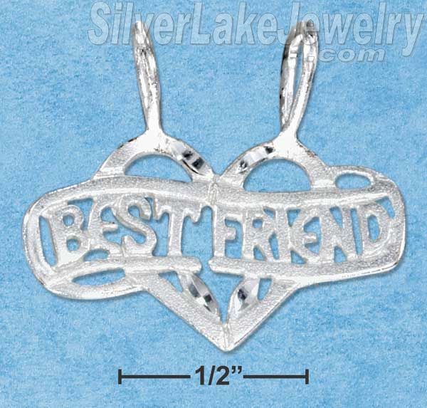Sterling Silver Diamond Cut Two Piece Break Apart Heart "Best Friend" Pendant - Click Image to Close