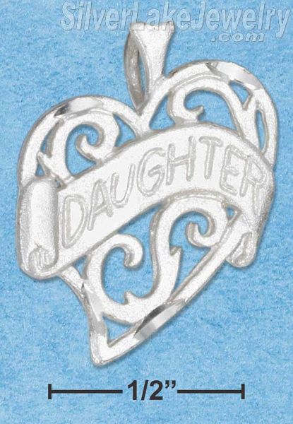 Sterling Silver Diamond Cut Heart With "Daughter" Charm - Click Image to Close