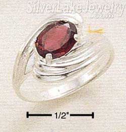 Sterling Silver Side Swirl Shank W/ Oval Garnet Ring Size 7 - Click Image to Close