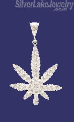 Sterling Silver CZ Dia-cut Pot Marijuana Charm Pendant - Click Image to Close