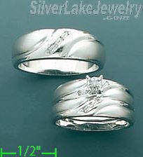 14K White Gold 0.08ct Diamond Wedding Engament 3 Rings Set Satin & High Polish - Click Image to Close