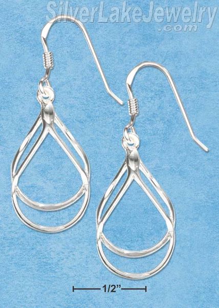 Sterling Silver Frosted Diamond Cut Double Open Teardrop Earrings On French Wire - Click Image to Close