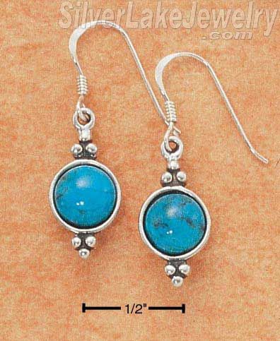 Sterling Silver Round Turquoise Concho Earrings On French Wires - Click Image to Close