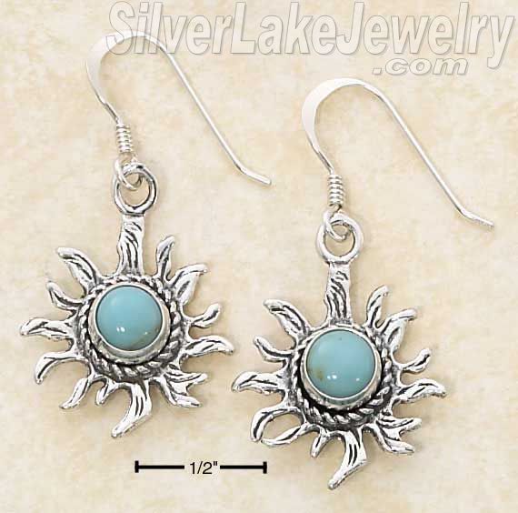 Sterling Silver Turquoise Sun Earrings On French Wires - Click Image to Close