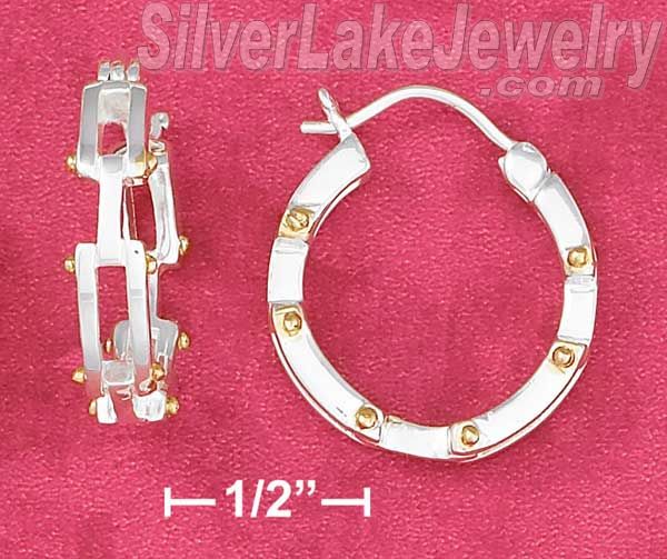 Sterling Silver Two-Tone 3/4" Hoop Earring W/Gold Overlay Rivets & French Lock - Click Image to Close