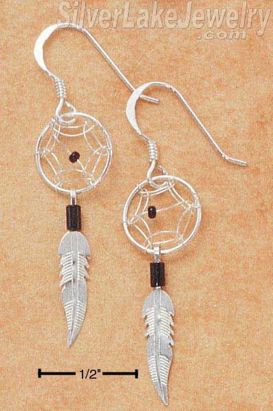 Sterling Silver Tiny Black Dreamcatcher Earrings - Click Image to Close