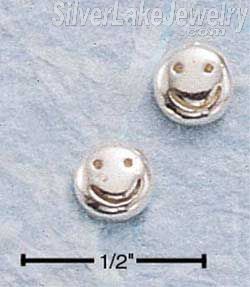 Sterling Silver Mini Solid Smiley Face Earrings On Posts - Click Image to Close